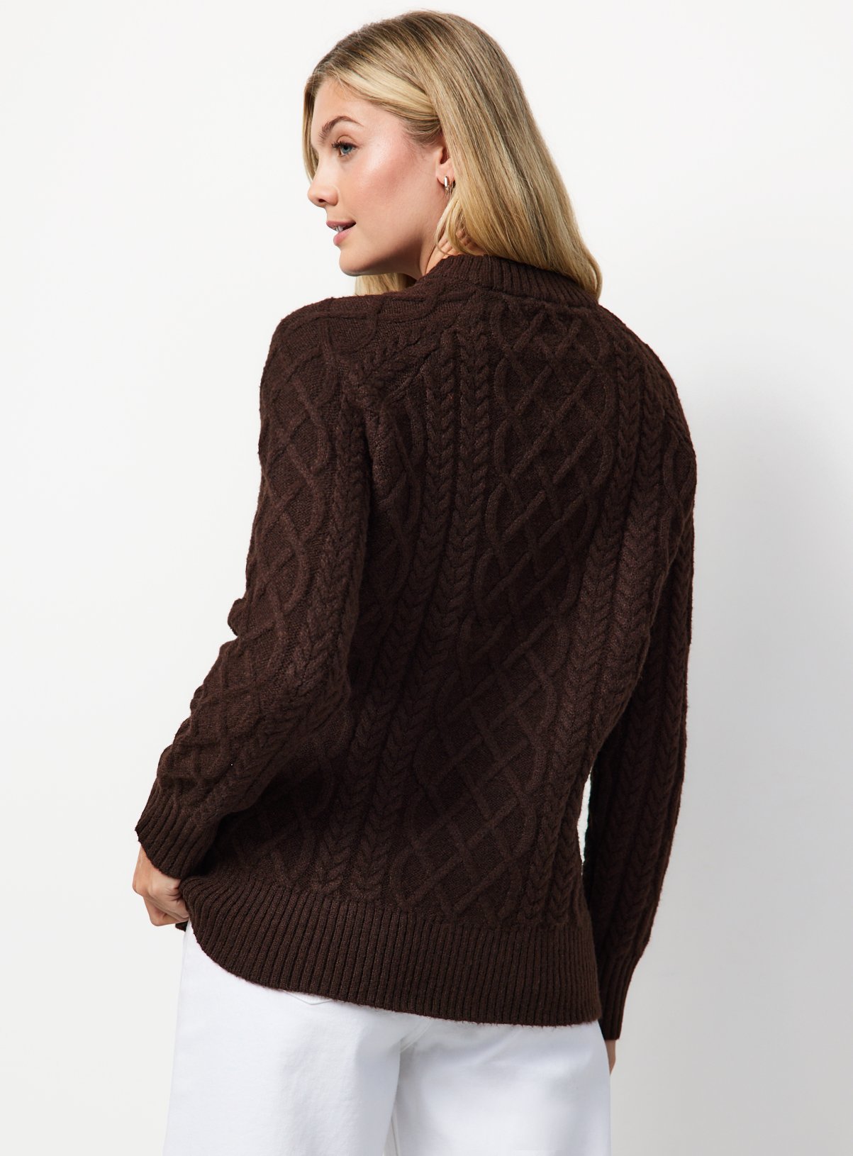 Dark Brown Chunky Oversized Cable Jumper S - Image 4 thumbnail